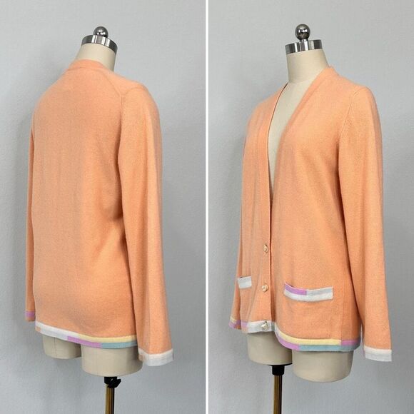 Vtg Chanel 99C Cruise 100% Cashmere Cardigan Peach FR36 CC Logo Button Old Money - Picture 2 of 11